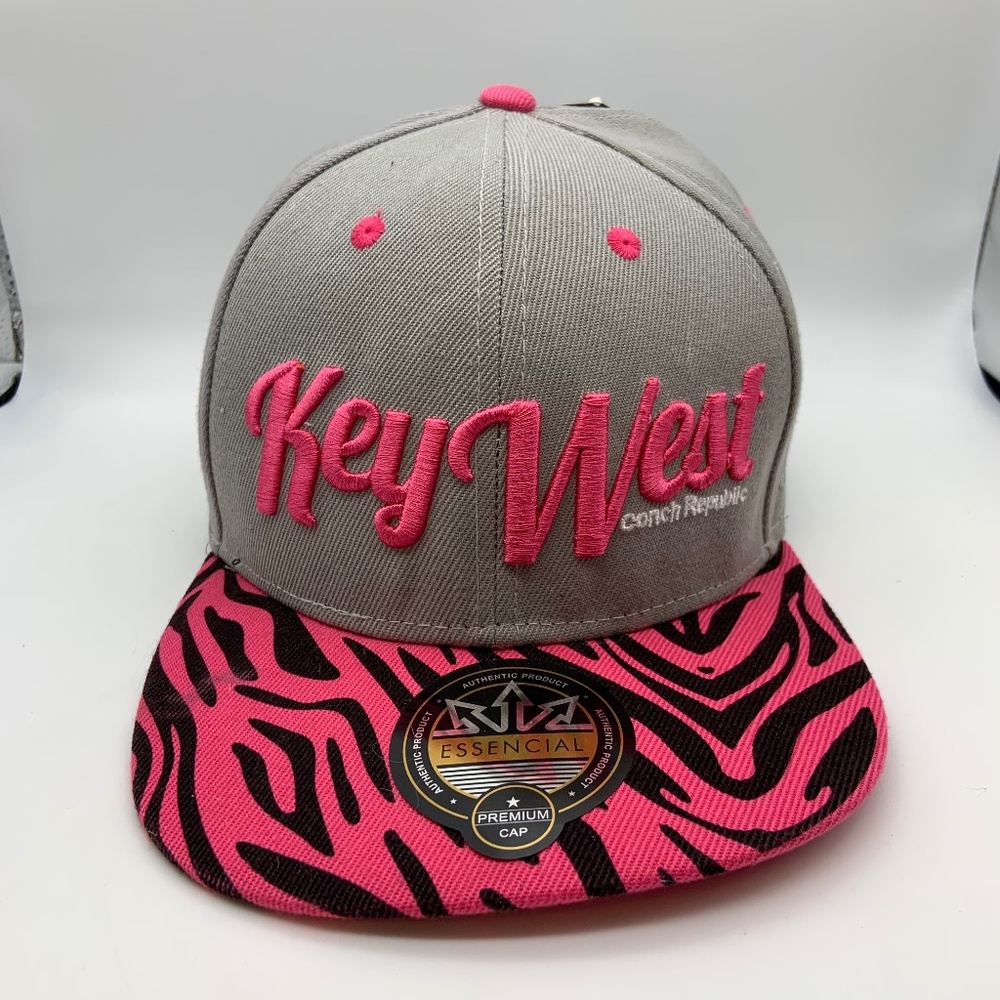 Essencial Key West Florida Conch Republic Embroidered Snapback Hat Gray/Pink